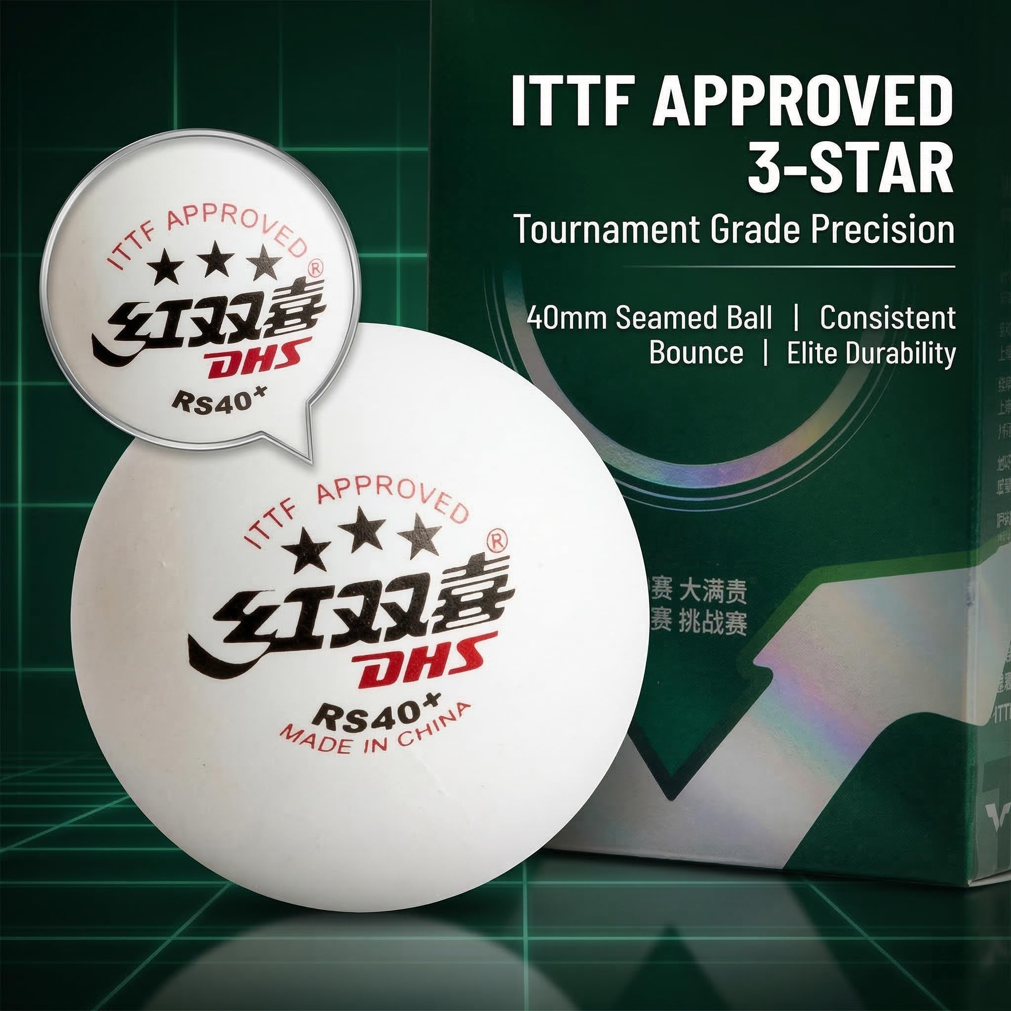 Amazon | DHS Sports RS40 WTT 3つ星卓球ボール - PCRリサイクル素材