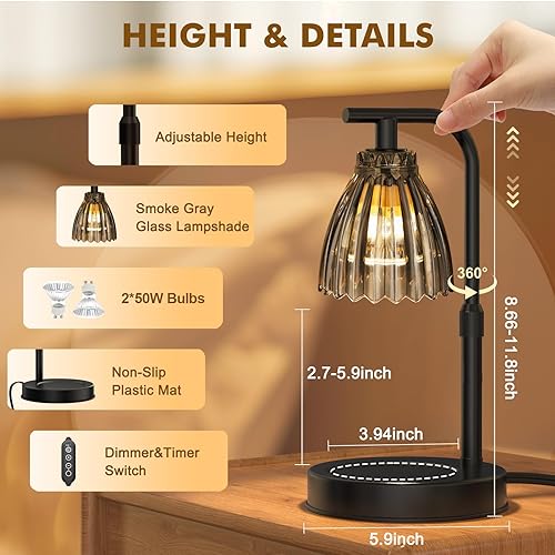 Miniatura 2 de Uflatek Lámpara calentadora de velas con temporizador regulable, calentador eléctrico de lámpara de vela con altura ajustable y 2 bombillas, regalo