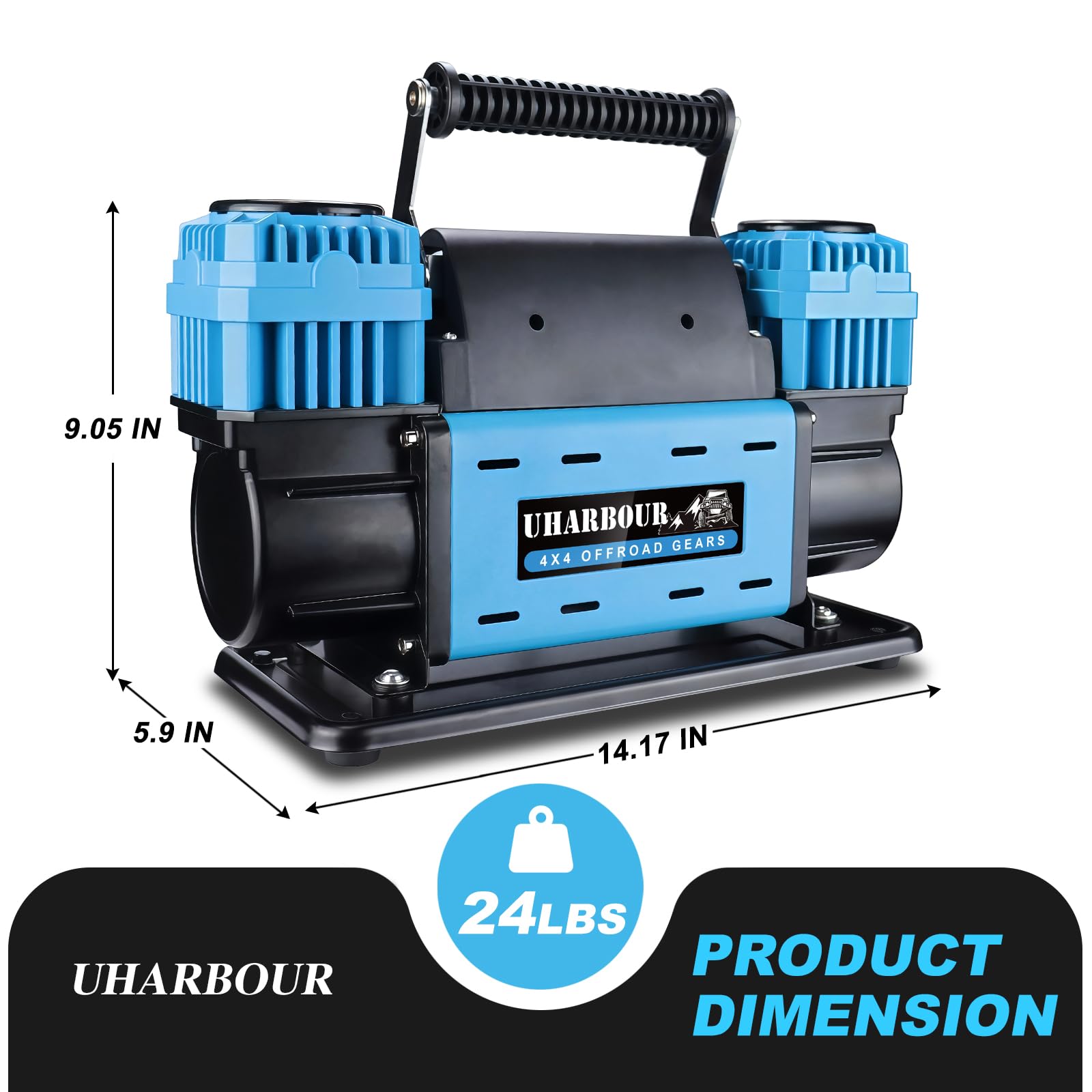 Uharbour Compresor de aire todoterreno de 12 V con manómetro digital, compresor de aire todoterreno de 12 voltios, resistente, viene con bolsa de transporte