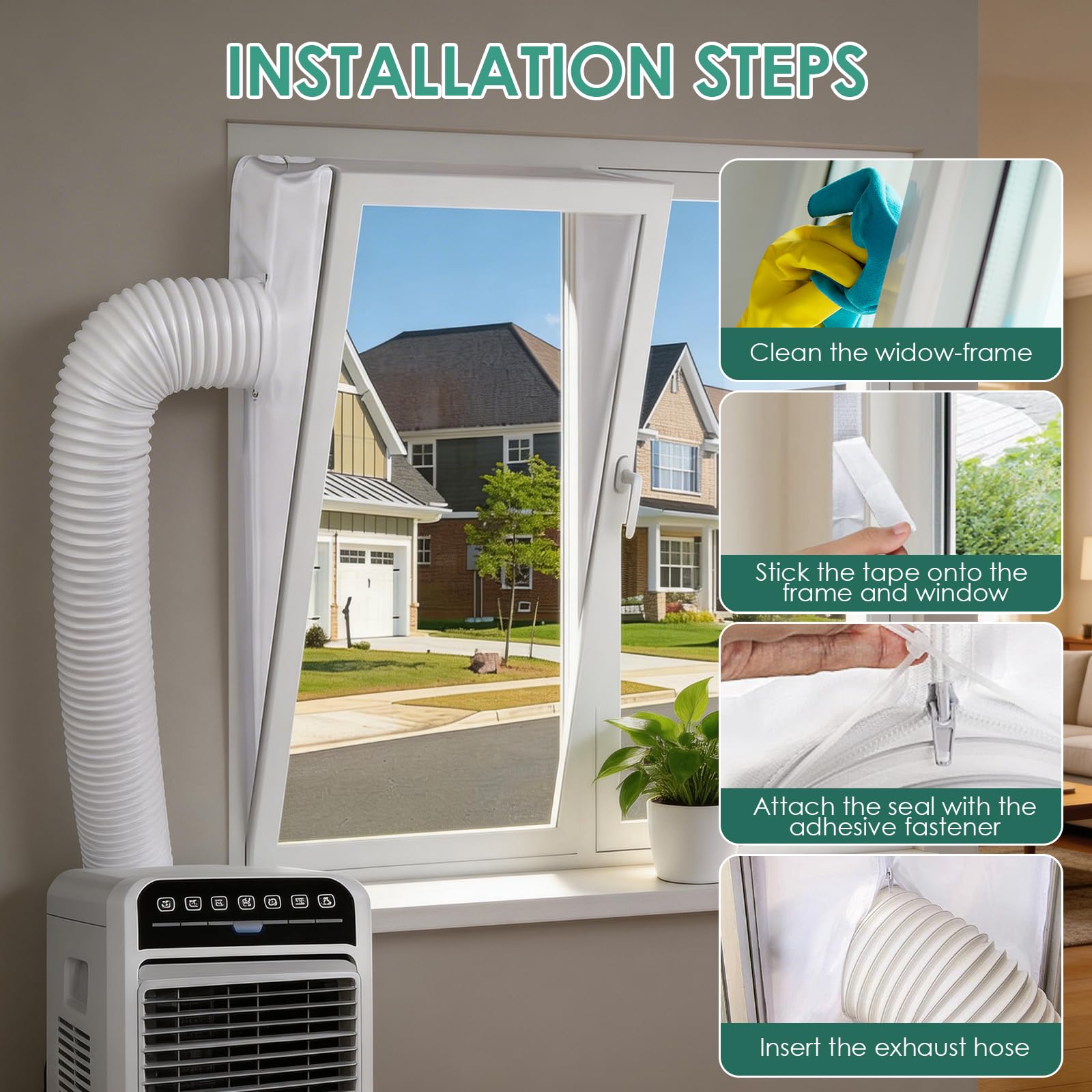 Guarnizione per finestre Ninonly da 400 cm per condizionatori portatili,asciugatrici e asciugatrici a ventilazione;guarnizione efficace per finestre, lucernari e finestre scorrevoli per condizionatori