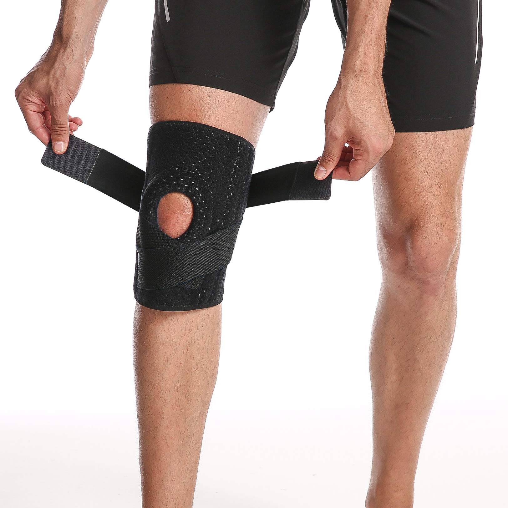 1 Pack Knee Braces for Knee Pain Adjustable Knee Brace Support and Compression for Men and Women Right and Left Knee with Side Stabilizers & Patella Gel Running Injury Recovery Working Out