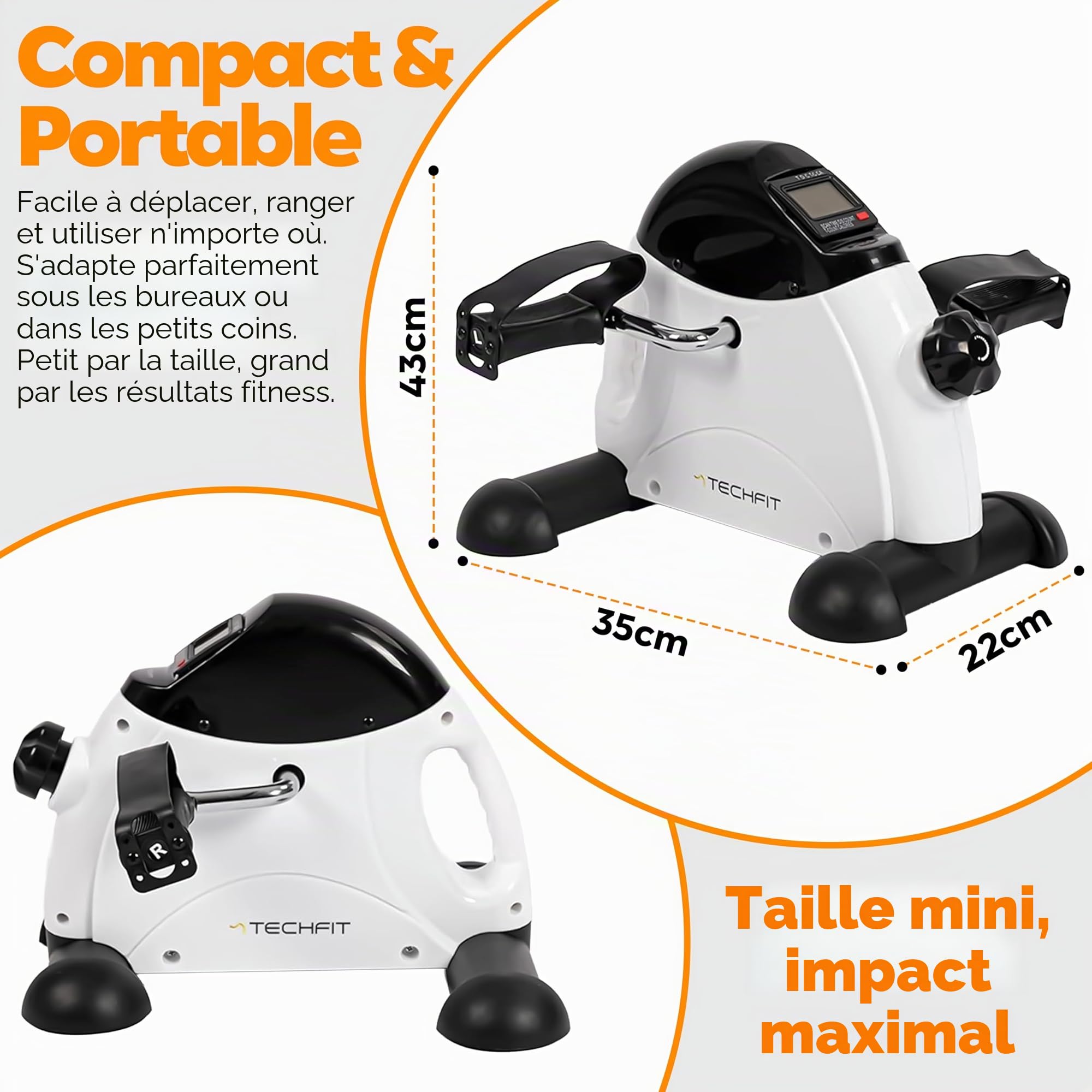 TechFit Mini vélo d'appartement pour un usage domestique et au bureau, machine facile à entraîner les bras et les jambes, adaptée pour la récupération légère