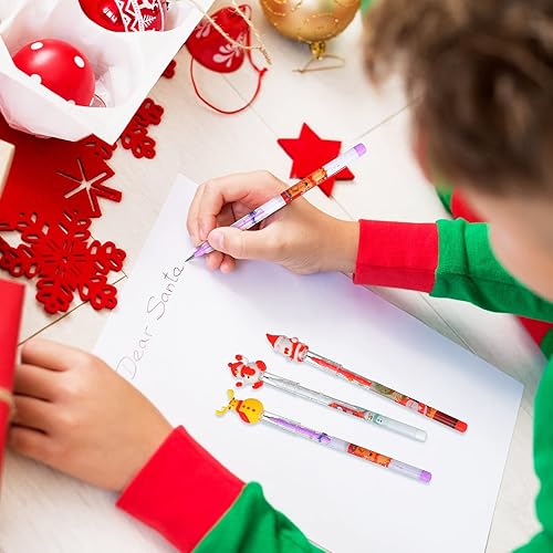 Miniatura 6 de Lápices apilables de Navidad de varios puntos, lápices divertidos con Papá Noel, árbol de Navidad, muñeco de nieve, reno, para escuela, oficina,