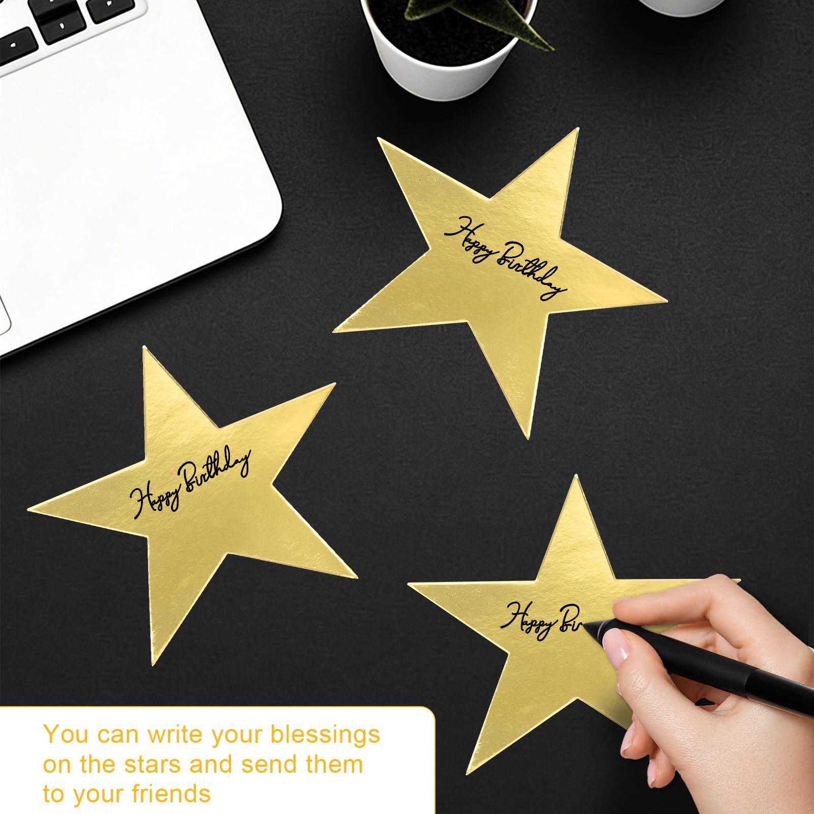 Estrellas de Papel Dorado 15 cm Set 48 piezas de Estrellas de Papel DIY, Decoración de estrellas Oro Adesivas para Pared, Ventana, Fiesta, Boda, Navidad Estrellas de papel Grandes Brillantes