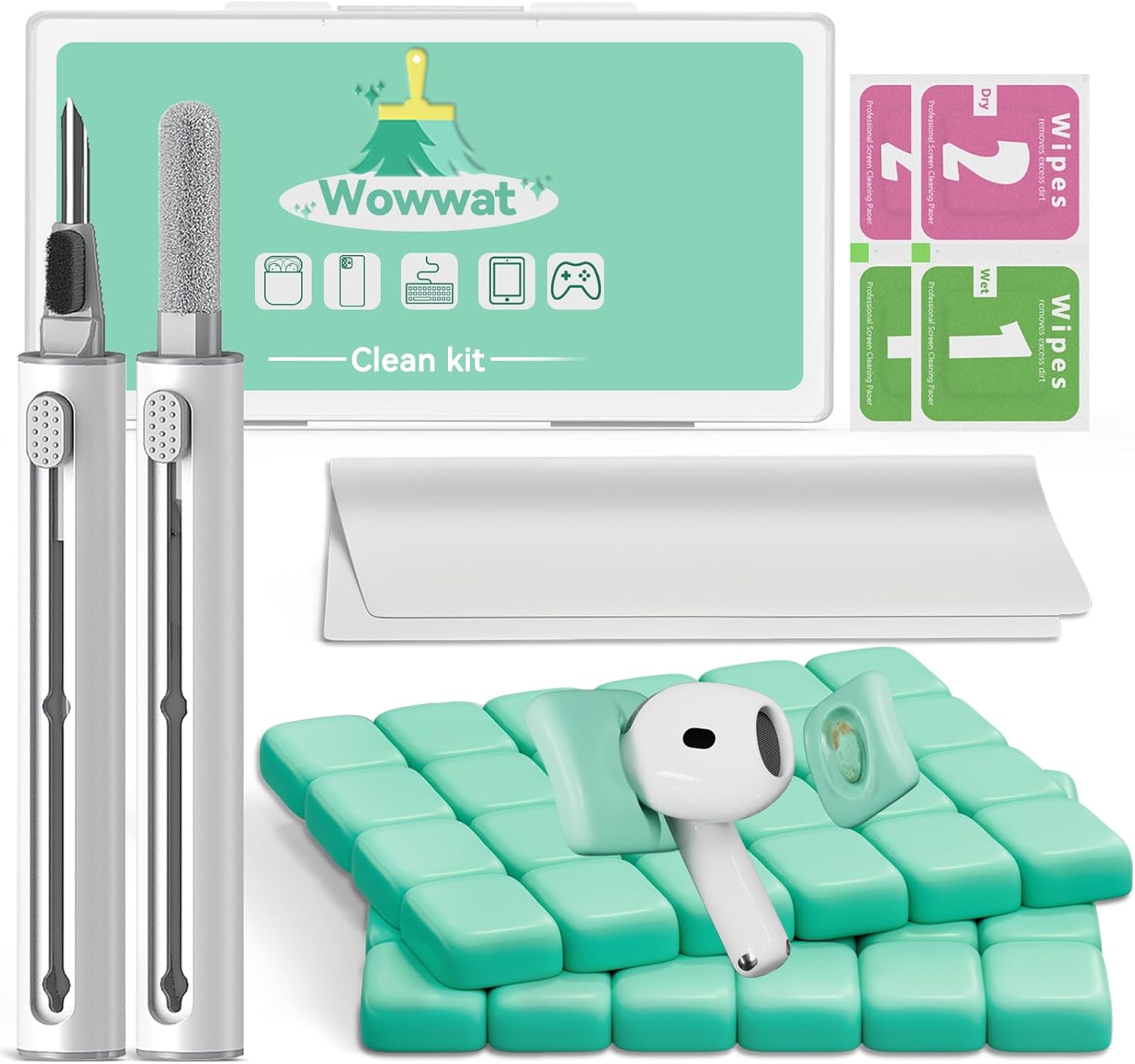 for Airpods Cleaner Kit,Bluetooth Earbuds 3 in 1 Multi-Function Cleaning Pen and Cleaning Putty,for Airpods Pro Phone Charging Port,Earbuds,Headphone, iPod,Case,iPhone,ipad,Laptop