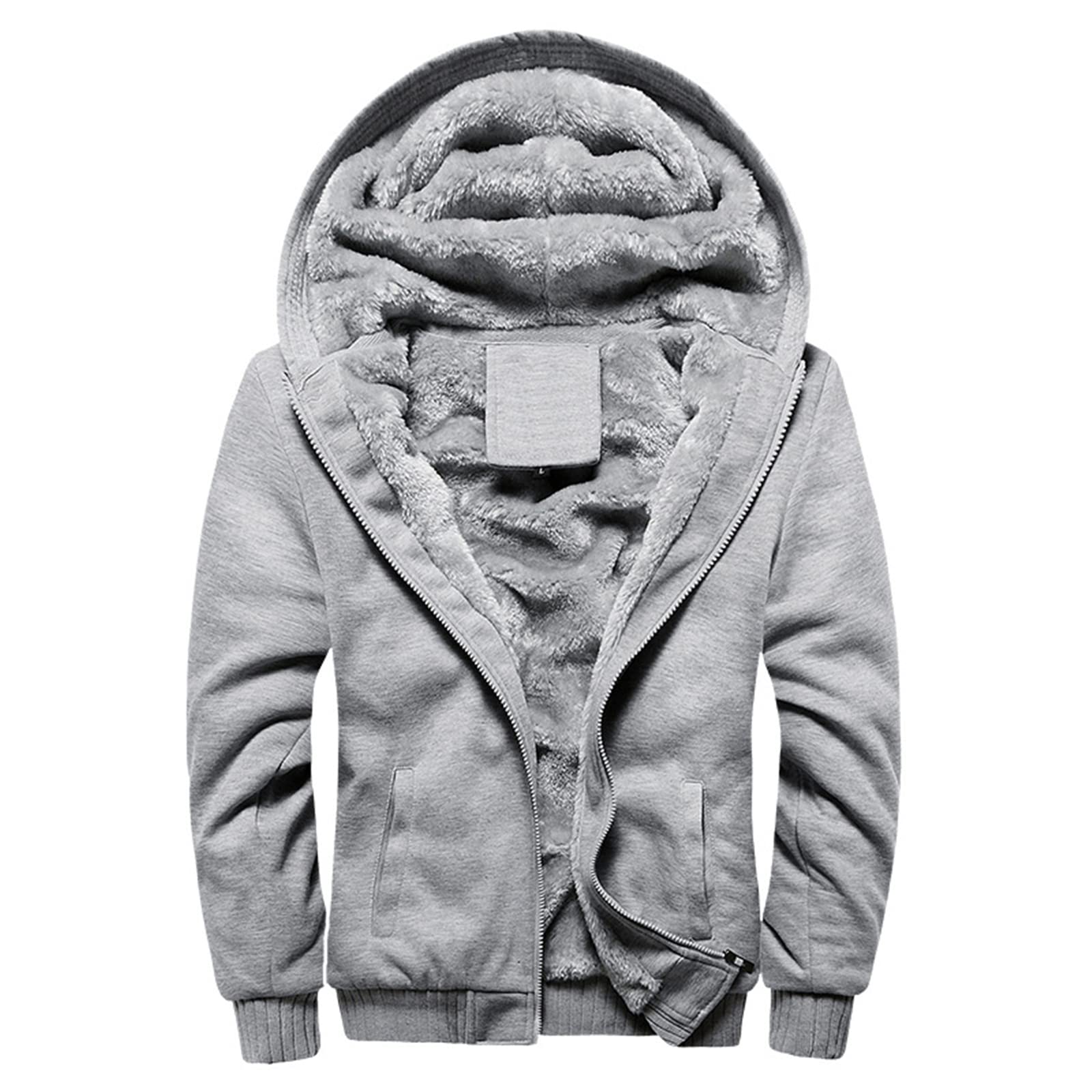 Męskie bluzy zimowe gruby ciepły polar zamek błyskawiczny płaszcz męskie bluzy uliczne bluzy z kapturem, W03 jasnoszary, 3XL