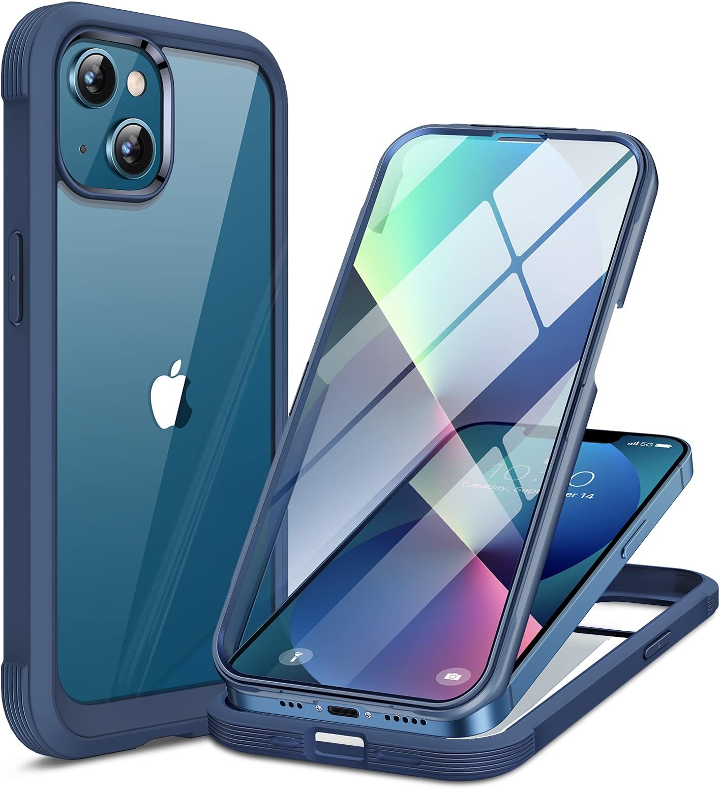 Miracase Compatible with iPhone 13 case 6.1 inch, [Glass Instead Plastic] with Built-in 9H Tempered Glass Screen Protector for iPhone 13,2023 Upgrade Full-Body Glass Clear Case, Dark Blue