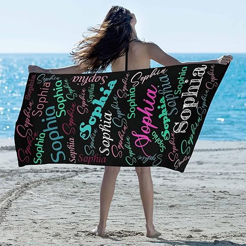 Miniatura 4 de Artsadd Toalla de baño personalizada para niños, toallas de playa personalizadas, blancas, negras y verdes, con nombre, toallas de playa