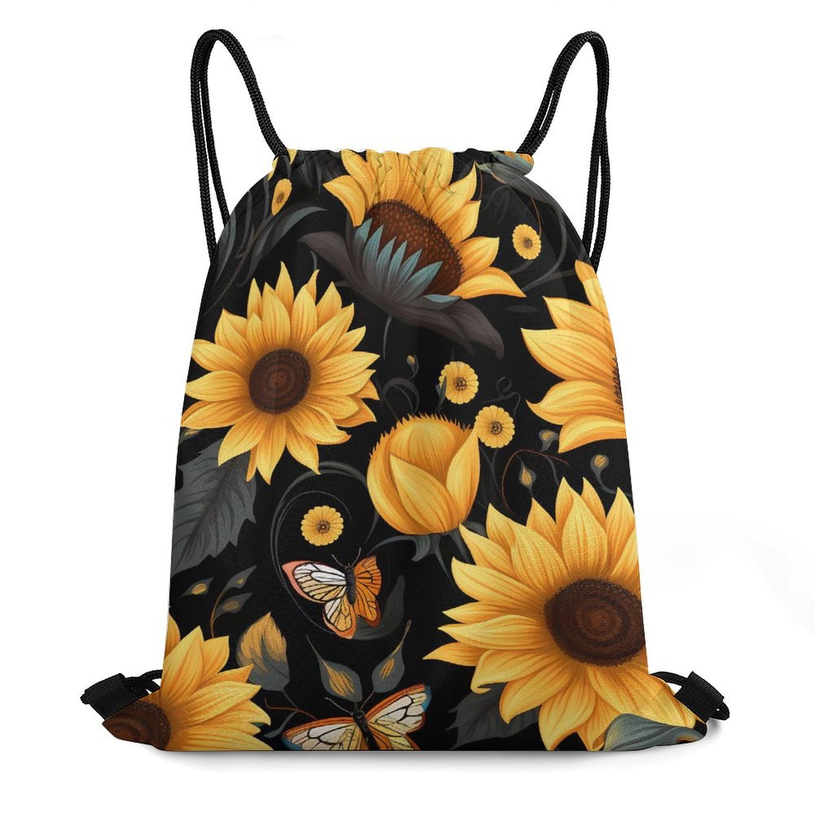 Butterfly Sunflower Drawstring Backpack Durable Sport Gym Bags Daypack for Men Women 35 * 42cm