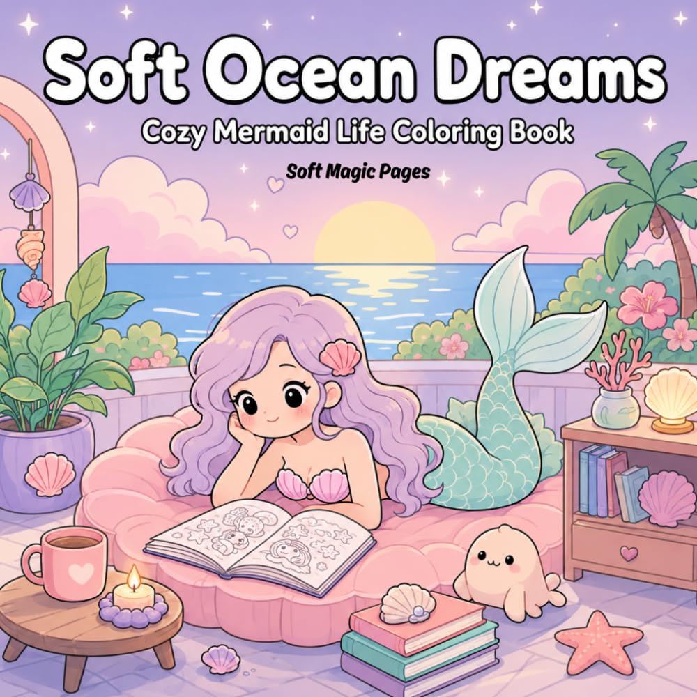 Soft Ocean Dreams: Cute & Cozy Mermaid Coloring Book for Relaxation: Adorable Kawaii Ocean Scenes for Stress Relief & Mindfulness for Teens & Adults