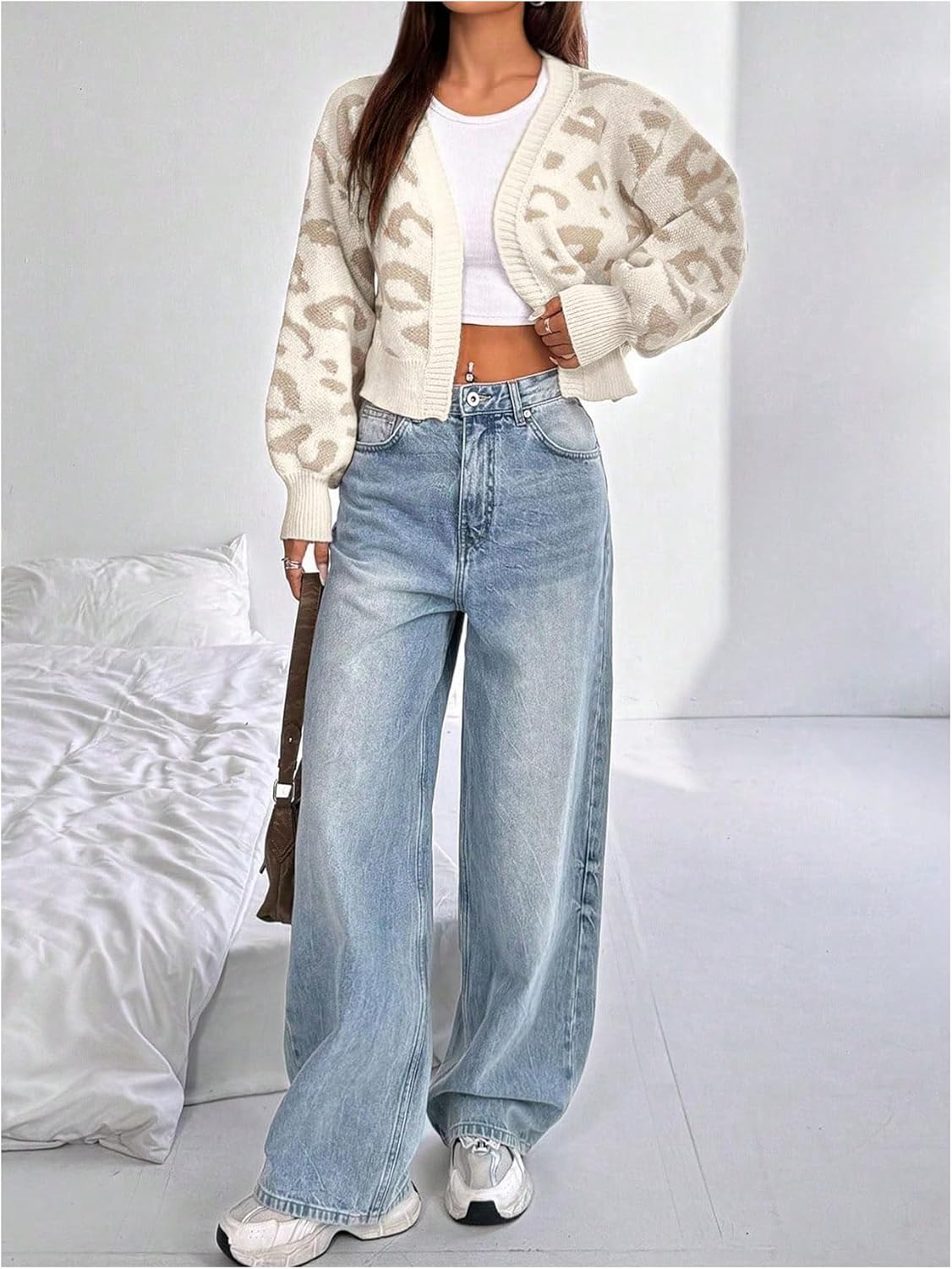 GORGLITTER Women's Cropped Cardigan Long Sleeve Leopard Print Open Front Chunky Spring Trendy Sweaters 2026 - Image 3