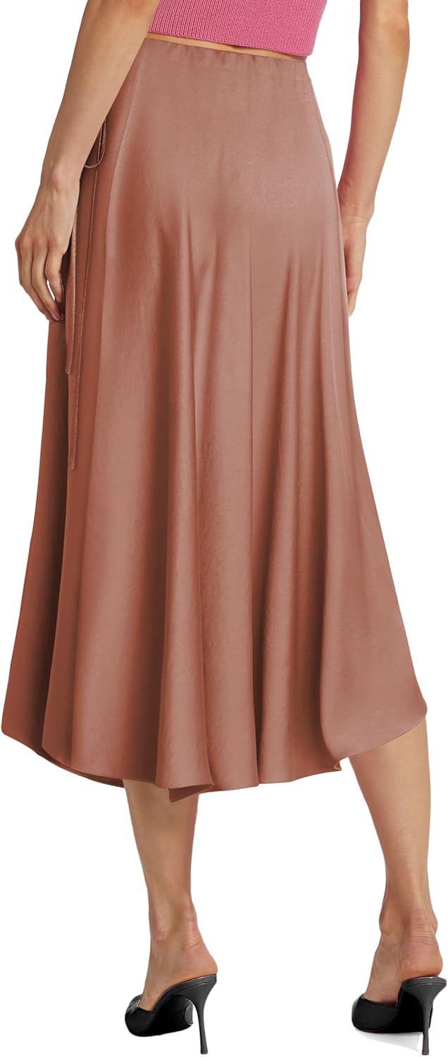 SEBOWEL Women Satin Maxi Long Skirt Silk Side Tie A Line Swing Midi Skirt Silky Flowy Ruffle Pleated Cocktail Party Skirts - Image 4
