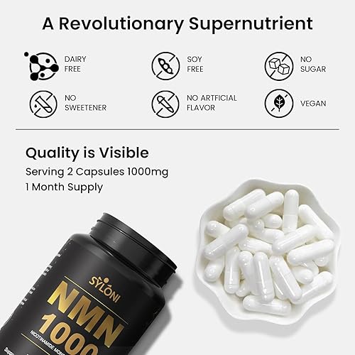 Miniatura 6 de Suplemento NMN de 1000 mg, 99% puro para suplemento NAD+, 60 cápsulas de mononucleótido de nicotinamida para aumentar los niveles de NAD, aumentar