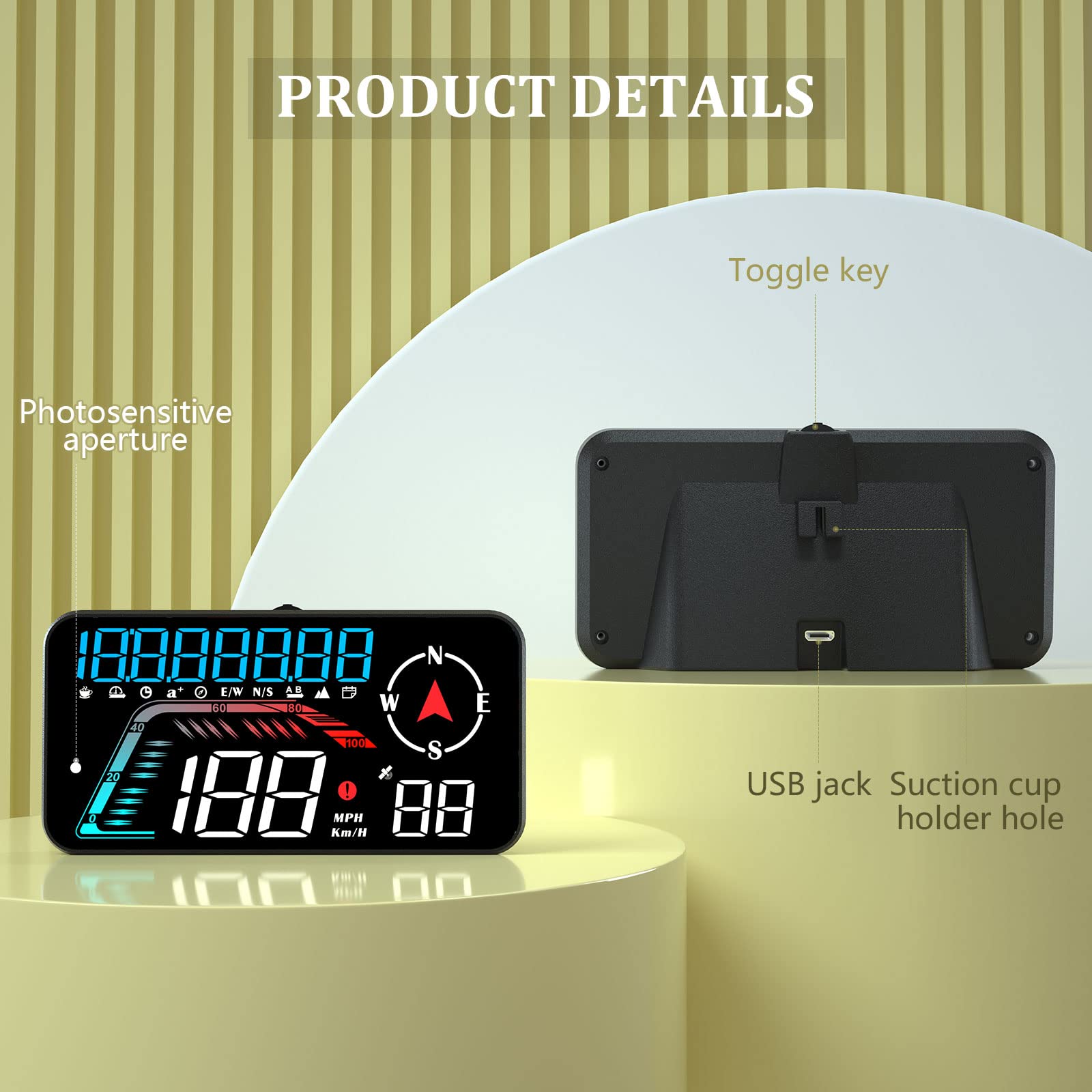 Grande schermo per auto Head up Display, KM/H e MPH, tachimetro GPS, con promemoria della velocità e promemoria della stanchezza alla guida, adatto a tutti i veicoli