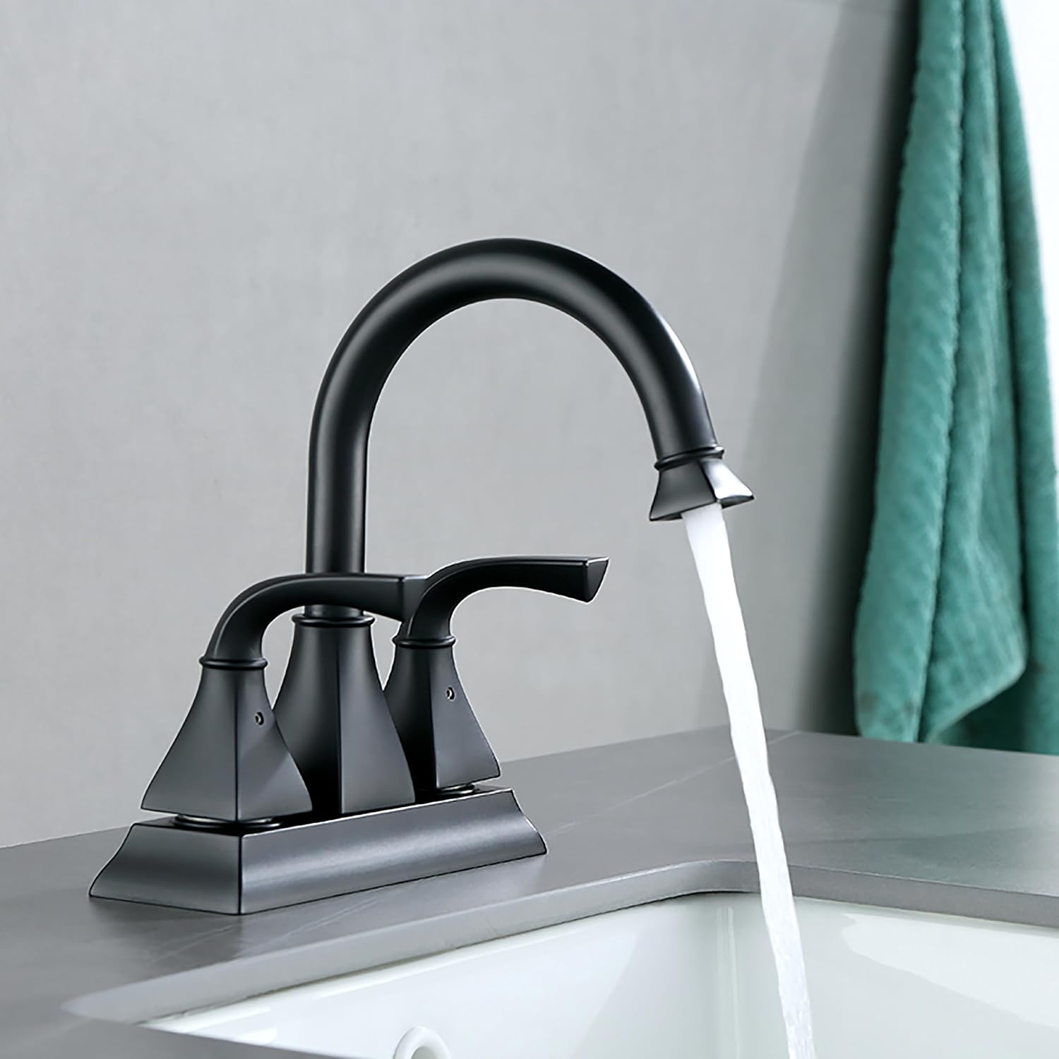 Centerset Bathroom Faucet, 4 Inch Two Handle Matte Black Lavatory Bathroom Sink Faucet with Push up Pop-up Drain,F-4015-MT