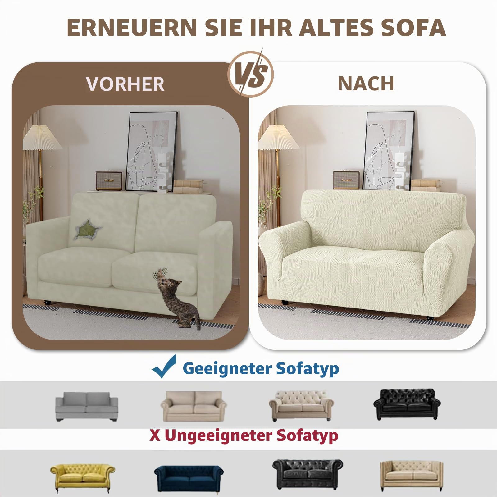 Ystyle Stretch Couchüberzüge 1 Sitzer Mit Armlehne, Beige | Sessel Überzug Antirutsch, Universal Sofa Cover, Durable Waschbar Couch Bezug, Kratzfester Sofahusse Für Haustiere