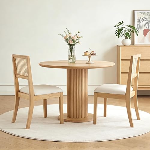 Miniatura 11 de Juego de 2 sillas de comedor de ratán, sillas de comedor de cocina con respaldo de bastón, silla tapizada de ratán moderna de mediados de siglo,