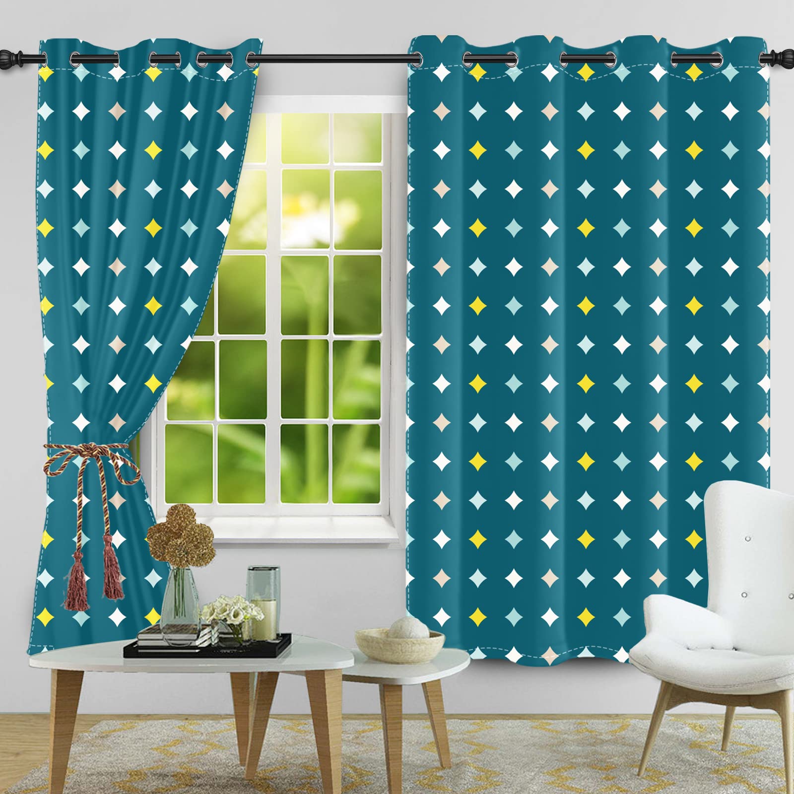 135x229cm Tenda con occhielli Colorato Diamante Astratto Stelle brillanti geometrica Termica Divisori per ambienti Oscurante Tende per finestre per Camera da letto Soggiorno,2 pannello