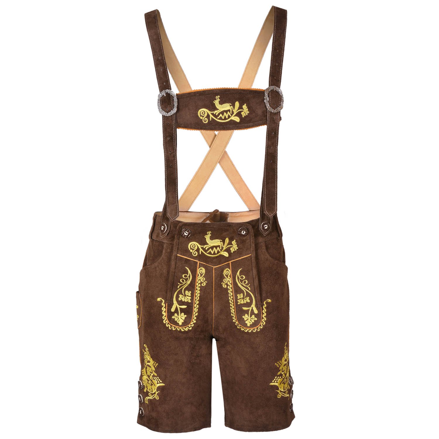 Bavarianland Men,s Lederhosen Real Suede Leather with Matching Suspenders Shorts (Chocolate, UK 46 inch)