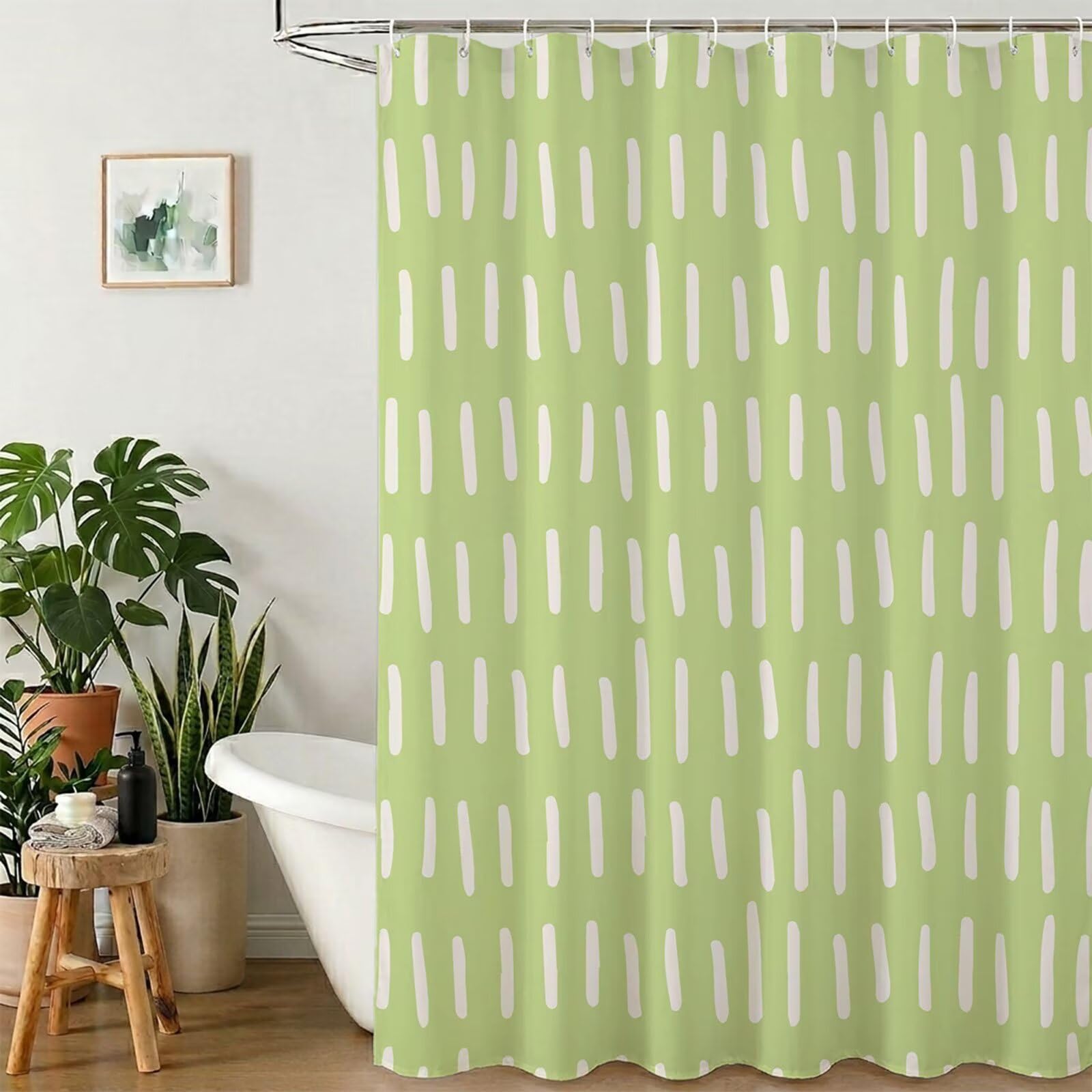 Rideau de douche grand format pour baignoire familiale motif blanc vert