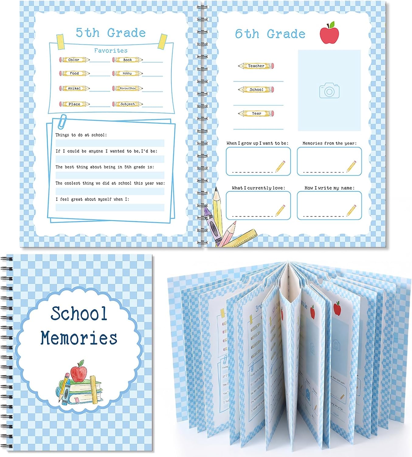 Gersoniel School Memory Book Scrapbook Album Keepsake Photo Album from Preschool to 12th Grade for Students Graduation Gifts (Blue)