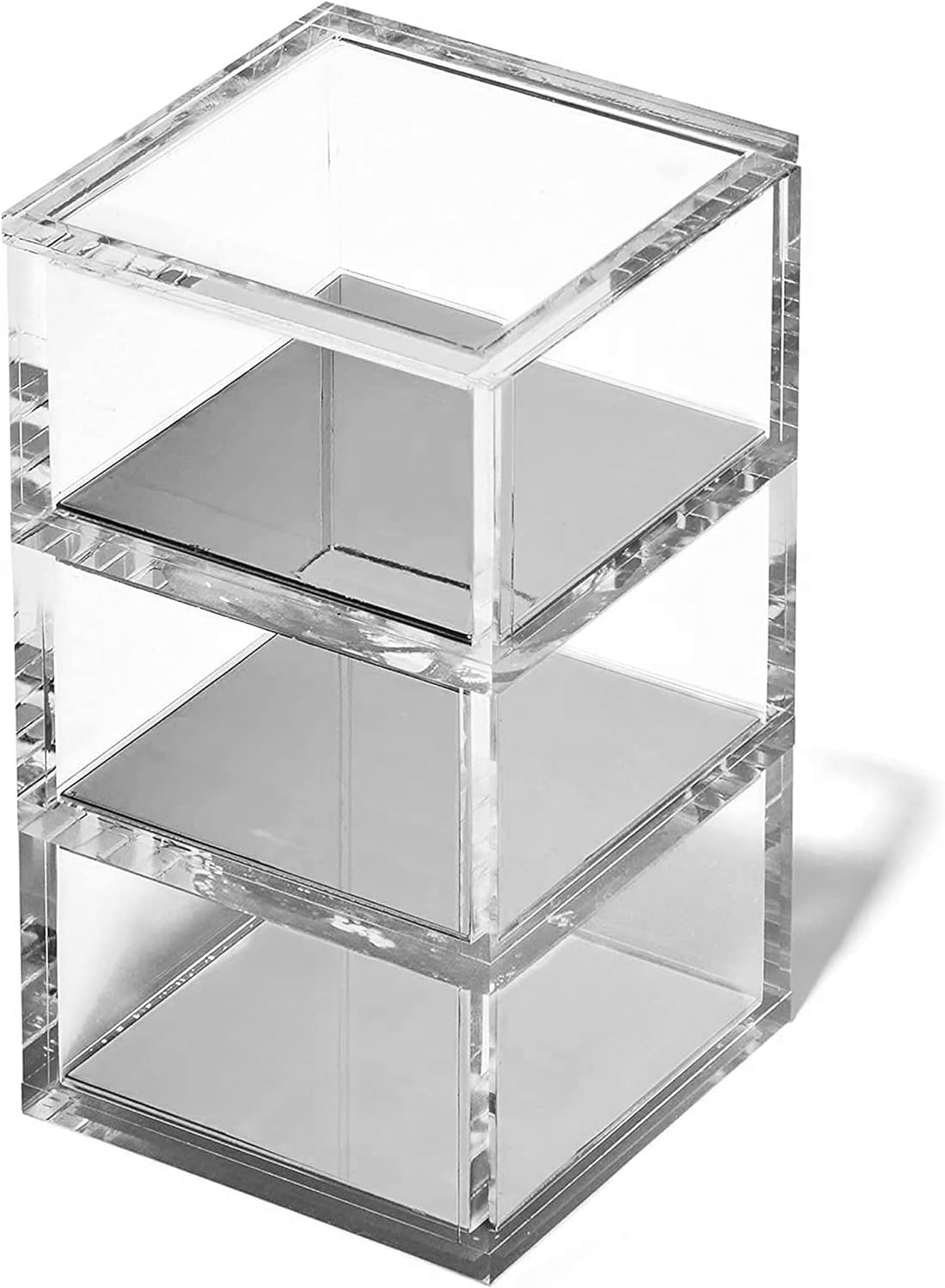 3-Tier Stackable Acrylic Holder- Stylish Desk Organizer and Storage for Office or Home – Transparent Square Design with Silver Metal Base