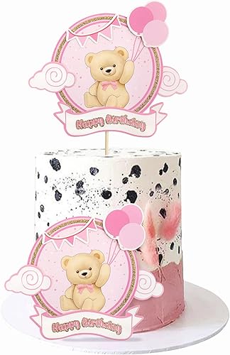 Ercadio 1 paquete de decoración de oso para tartas de cumpleaños, oso de peluche rosa, globo, nube, pasteles, para temática de oso, baby shower,