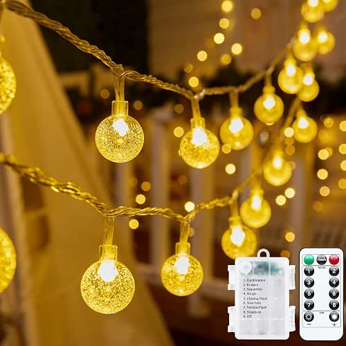 Minetom Crystal Globe String Lights Battery Operated - 17 ft