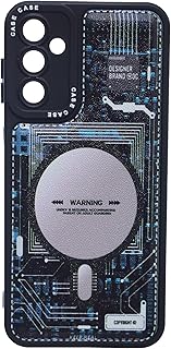 جراب ضهر بتصميم دائرة الكترونية من البولي اليوريثين لهاتف سامسونج جلاكسي A14 4G - ازرق/رمادي، حافظة حماية أساسية