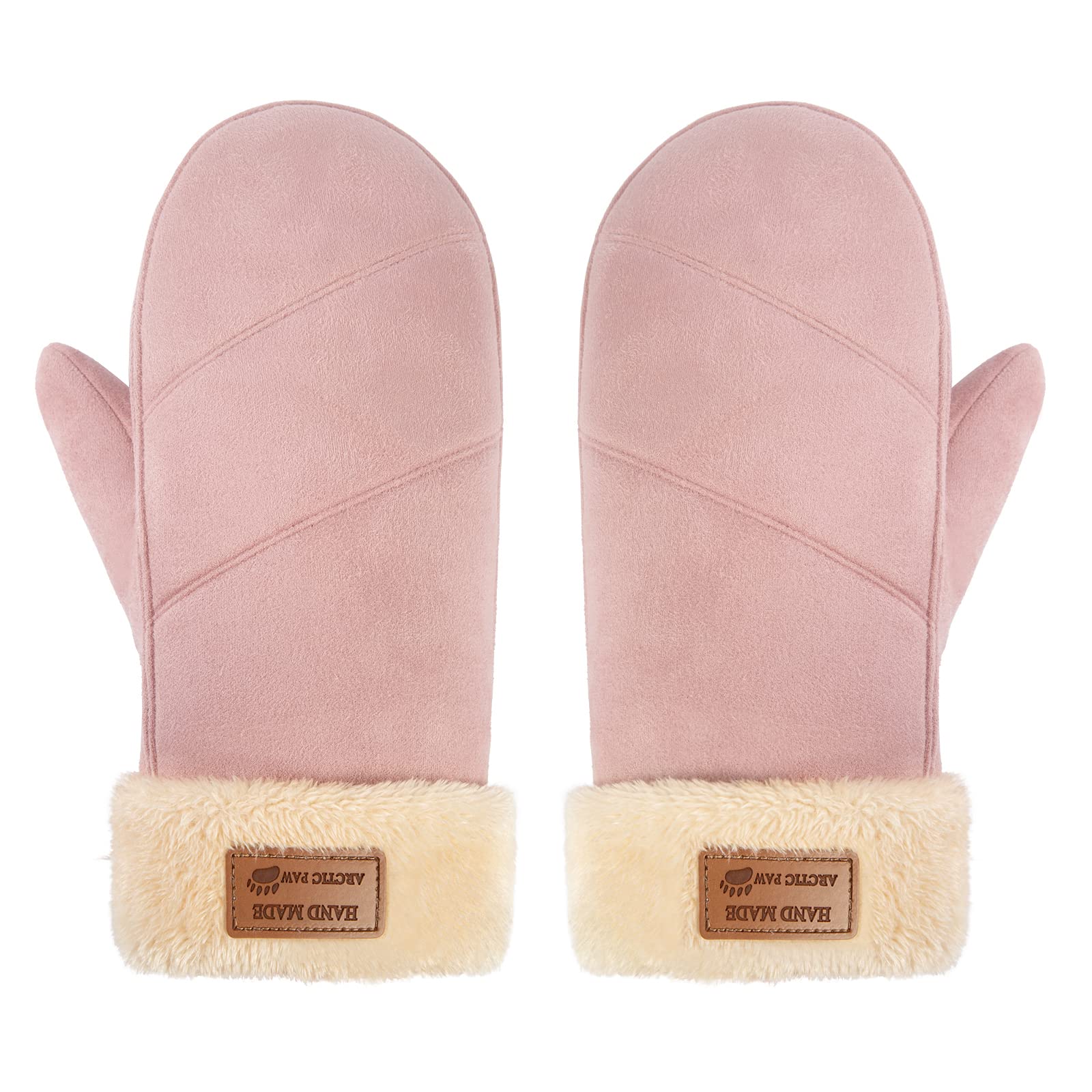 Arctic PawWomen's Faux fur Lined Waterproof Cuff Winter Gloves Mittens Pink