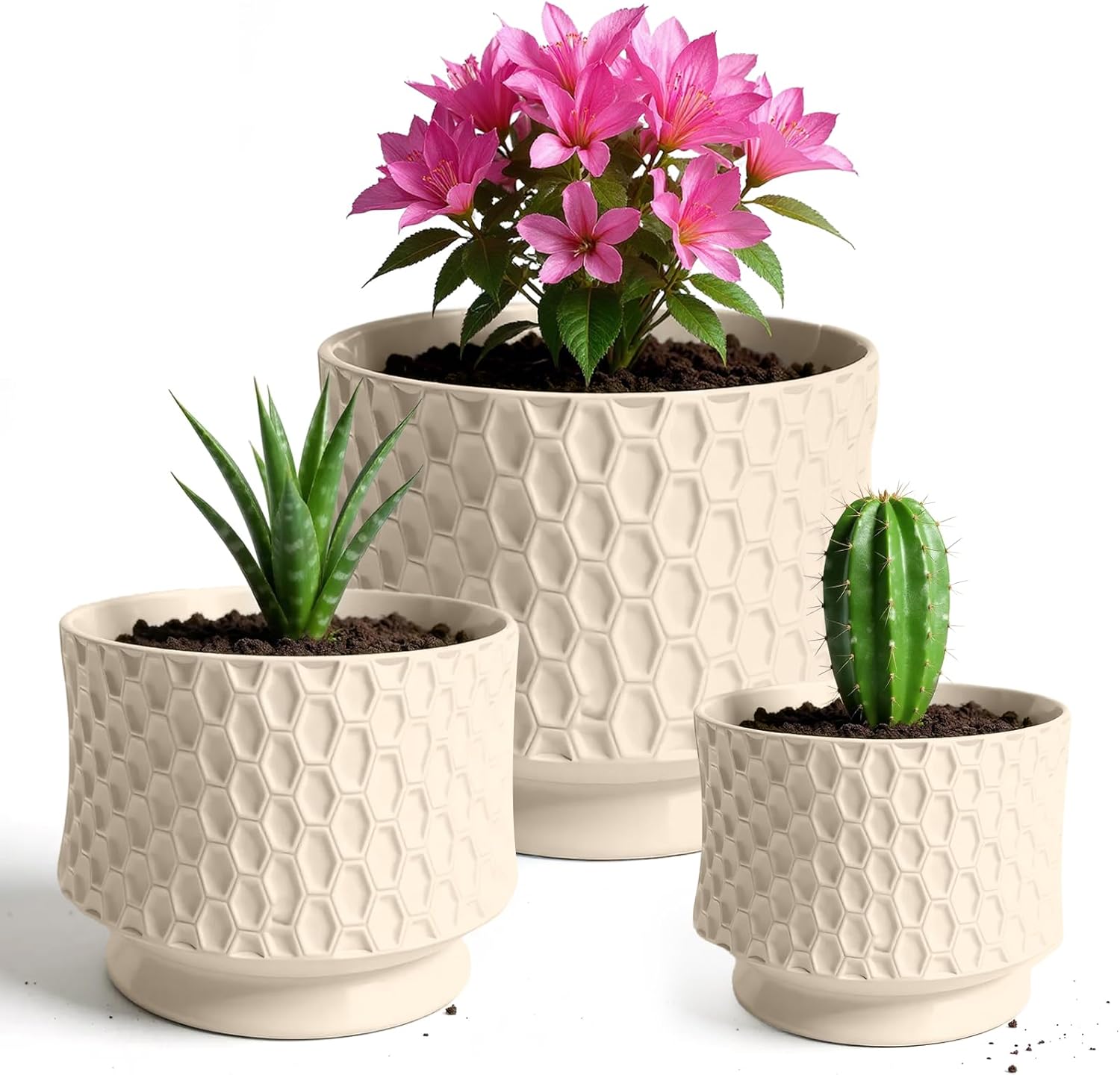 OXART 10/8/6 Ceramic Pots for Plants with Drainage, 3 Piece Large Plant Pot, Planters for Indoor Plants, Home Garden Flower Pot for Cacti, Pothos, Snakes, and Succulents, Yellow