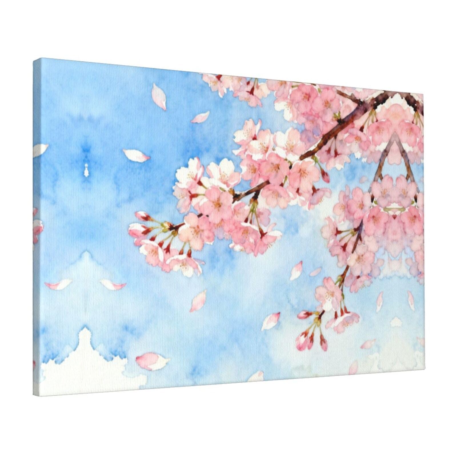CNTDBU Spring Cherry Bloom Canvas Wall Art 16x24 Inch-Large Modern Painting Print for Living Room, Framed Ready to Hang Artwork for Bedroom