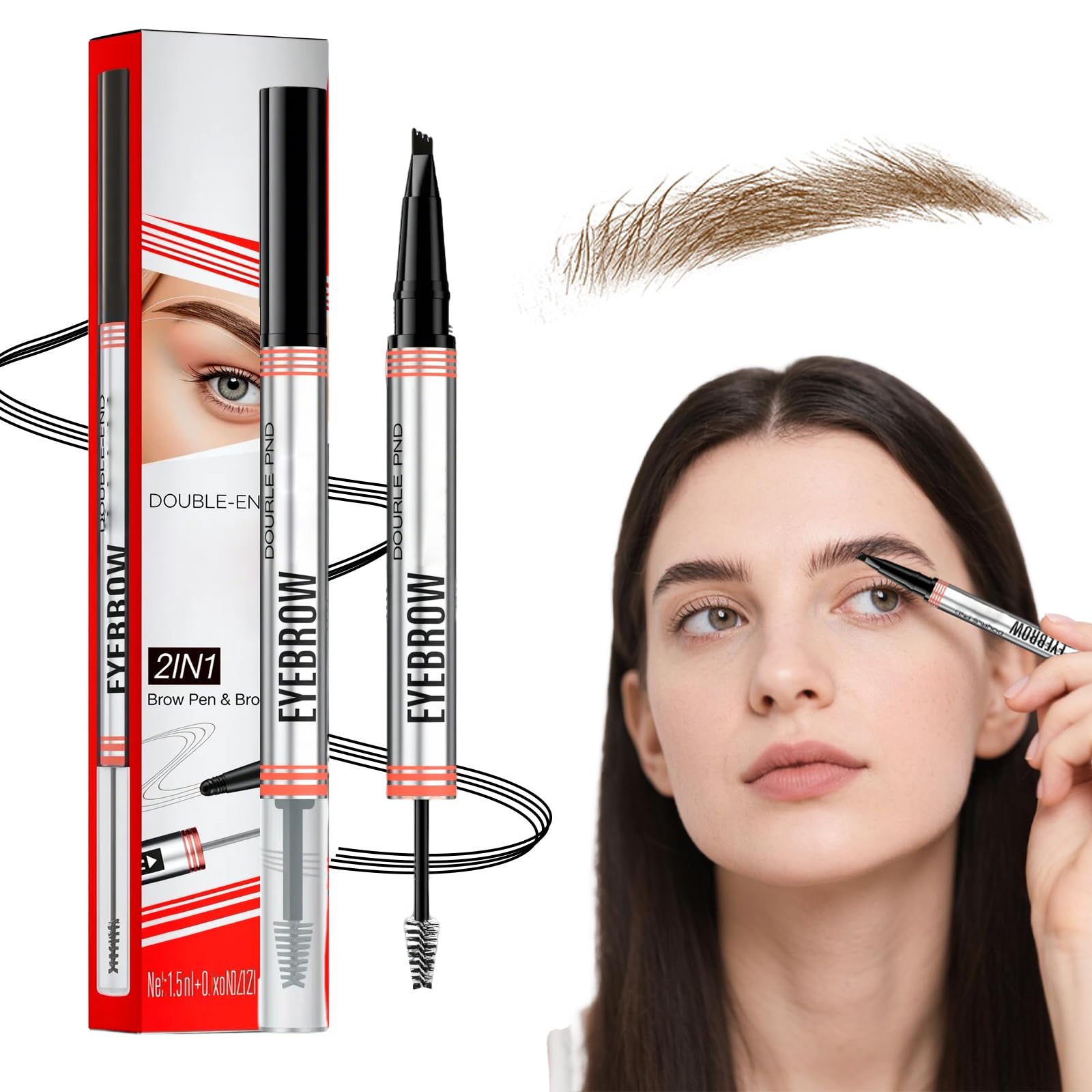 Magischer Augenbrauenstift, 2026 New Doppelköpfig Multifunction 3D Microblading Eyebrow Tattoo Pencil, Präziser Brauenstift mit 4 Spitzen Langlebiger Natürlicher Augenbrauenstift (hellbraun)