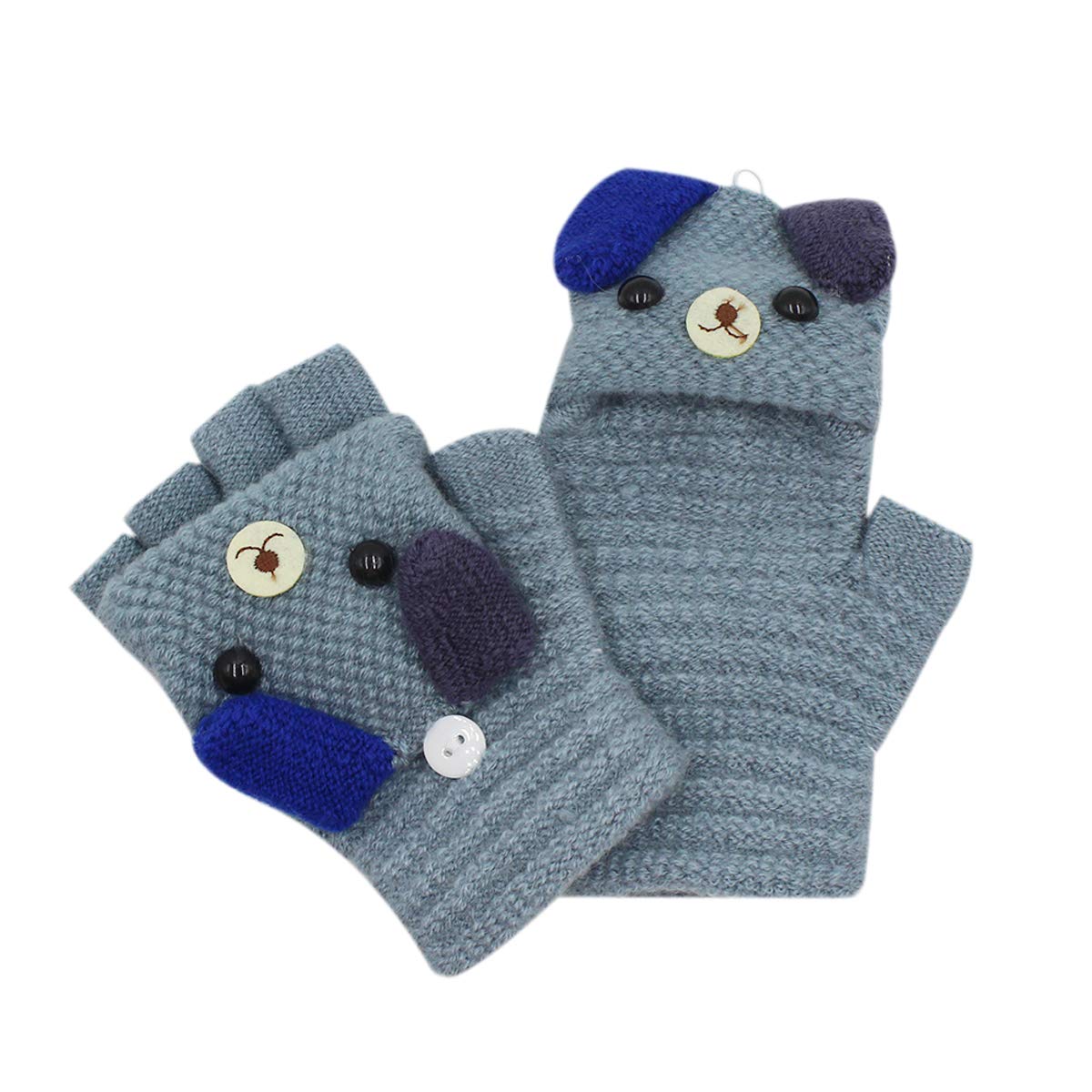 RARITYUS Unisex Warm Soft Winter Knit Gloves for Kids Boys Girls Glove with Dog Mittens (2 to 9Y)