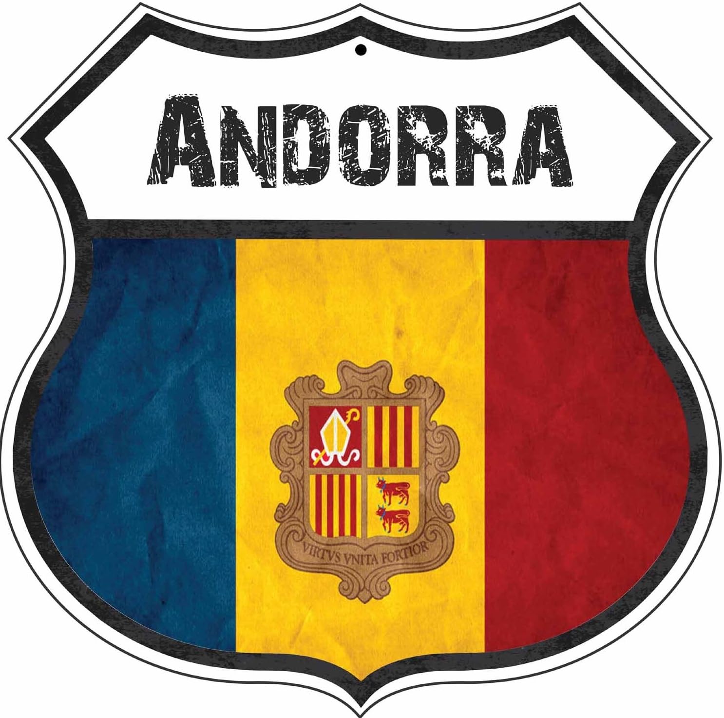 Andorra Country Flag Novelty Highway Shield Metal Sign