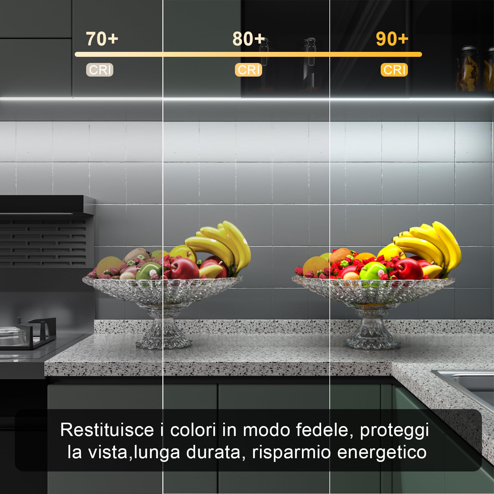 WOBANE Striscia Led COB 2 Metri 12V, Striscia Led Bianco Freddo 6000K, CRI 94+, Strisce Led Adesive con Interruttore e Spina per Cucina Sottopensile,Specchio,Vetrina,Camera da Letto,TV, 640 LEDs
