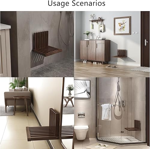 Miniatura 7 de Silla plegable para montar en la pared, taburete invisible para cambiar zapatos, silla de ducha montada en la pared, asiento plegable de madera
