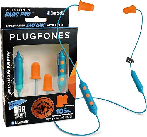 Plugfones Basic Pro - Auriculares intrauditivos inalámbricos Bluetooth Reducción de ruido con micrófono de aislamiento de ruido y controles (azul y