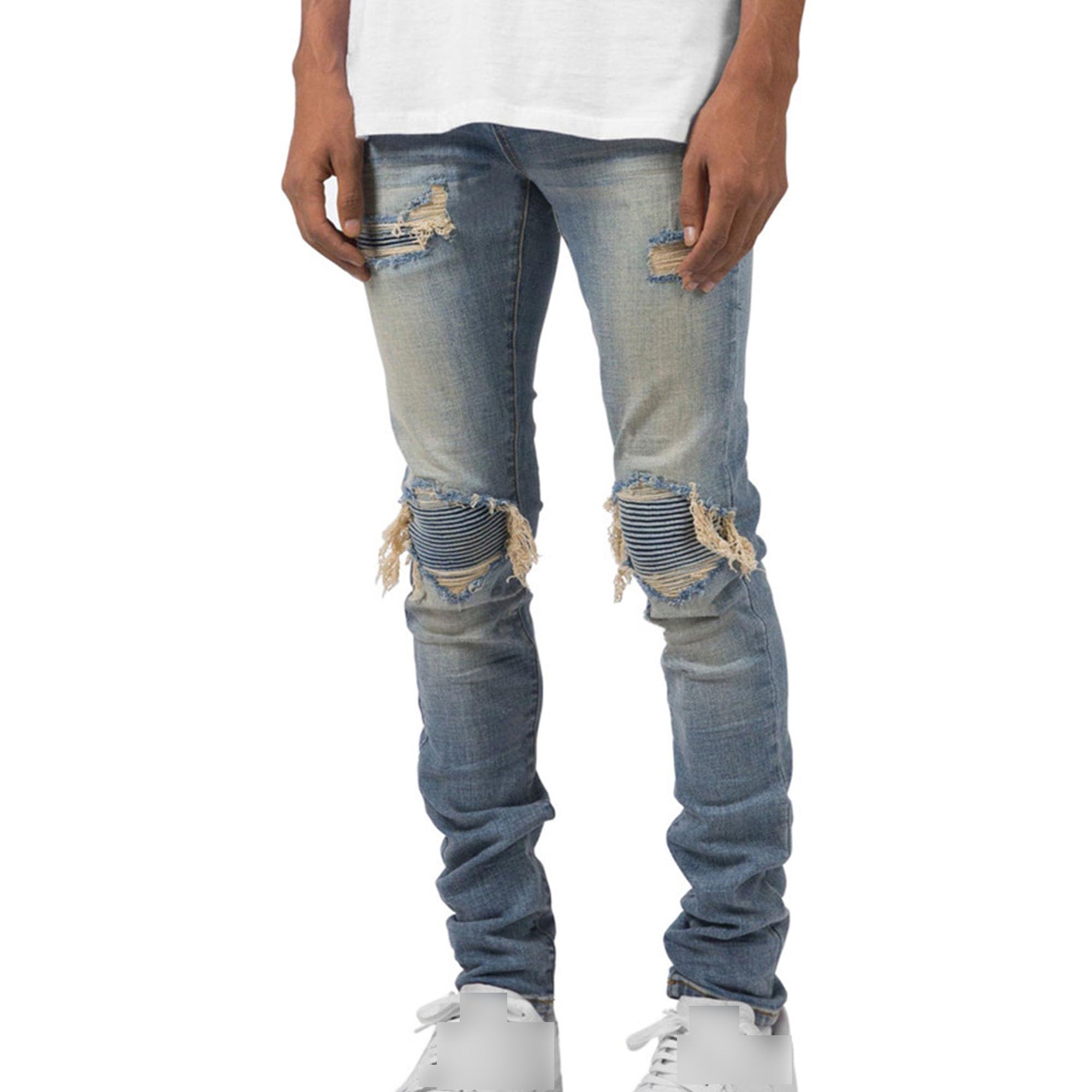 Pantaloni con zip strappati slim ragged per gli uomini skinny hip hop patch jeans casual casual jeans moda