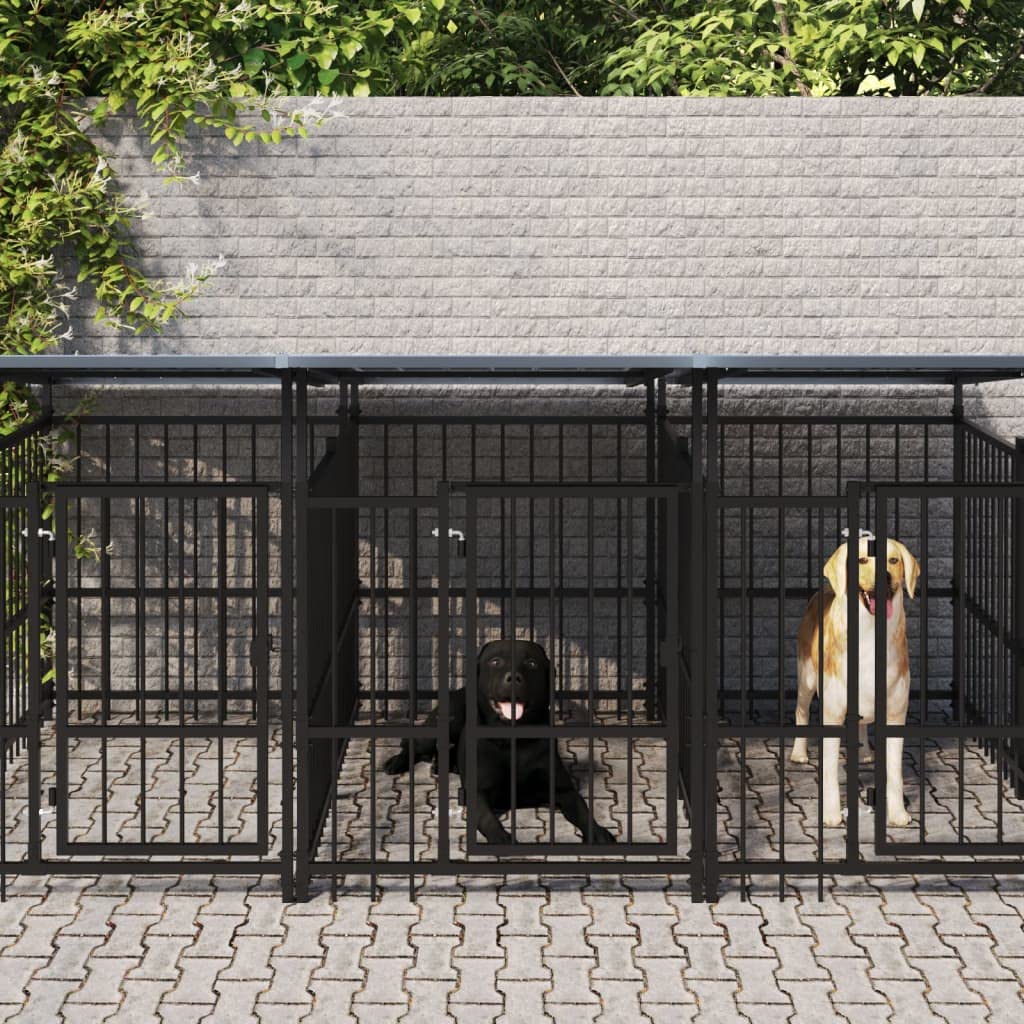 Perrera para perros de acero con recubrimiento en polvo con techo de 13,14 m², parque para cachorros y perros, plegable, protección segura en el jardín, ideal para entrenamiento y uso al aire