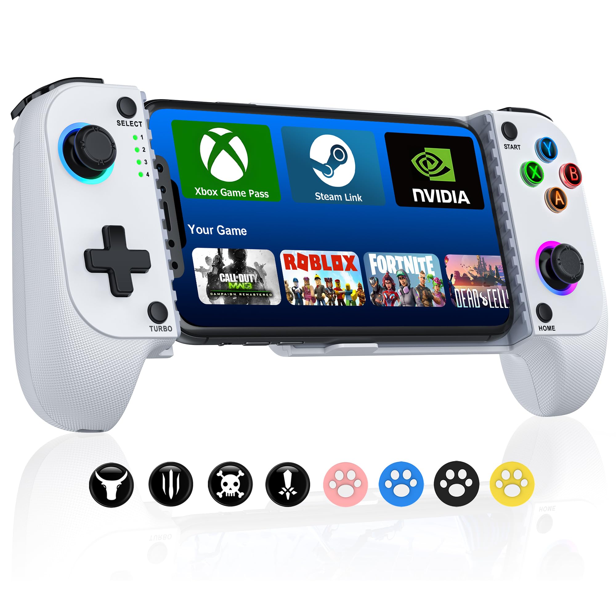 Elegamefy Controller cellulare per iPhone/Android, smartphone controller con joystick aggiornato senza zone morte, luce Coloful