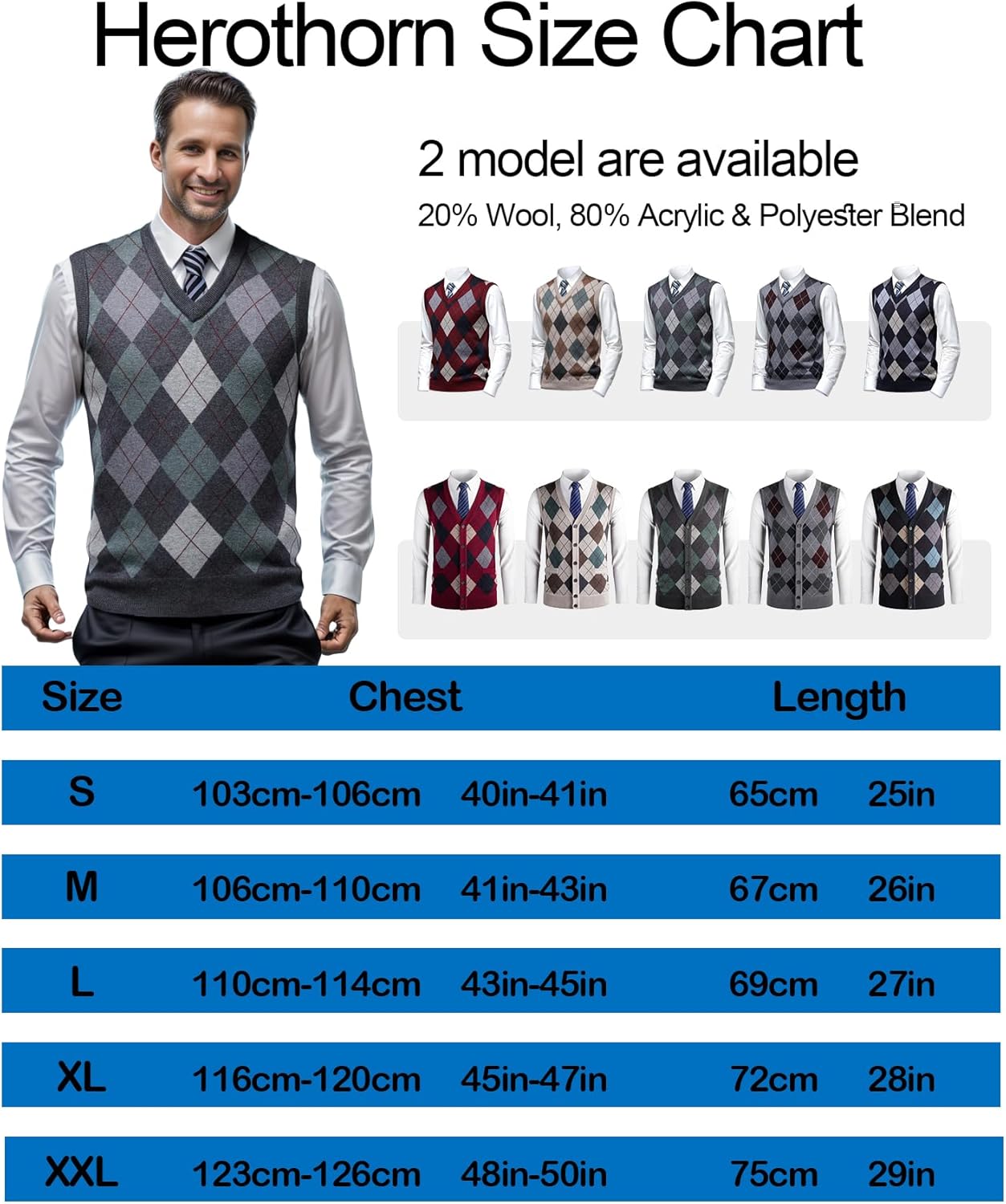 Mens Thick Argyle Sweater Vests Classic V-Neck Knitwear Sleeveless Pullover Autumn Winter Warm Tank Tops - Image 7
