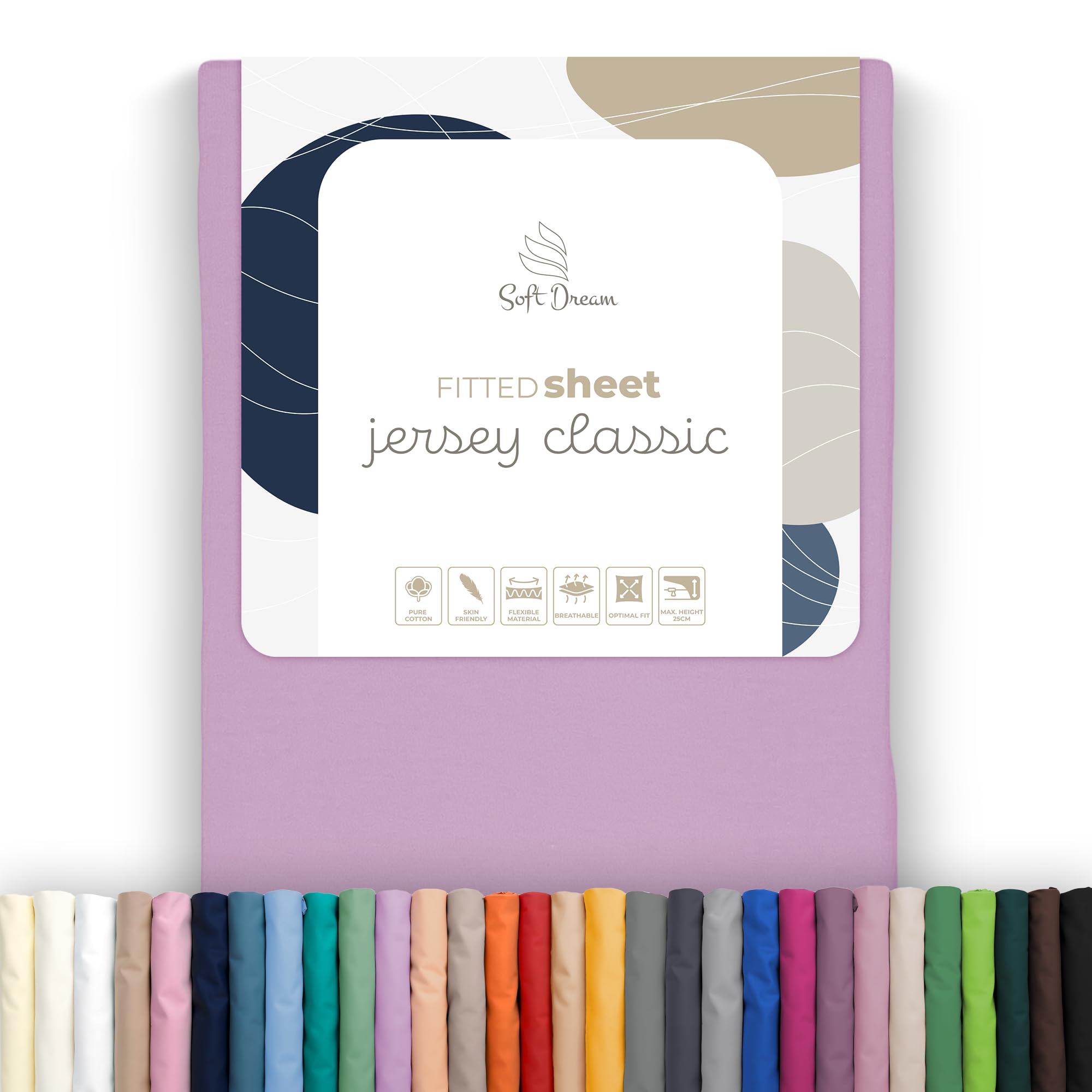 Soft Dream Fitted Sheet 100 x 200 cm - 100% Cotton Jersey, 30 cm Bridge, Elasticated Edge, for Mattresses up to 25 cm Height, Oeko-Tex Standard 100 - Purple