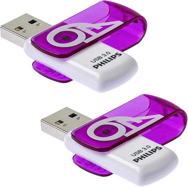 Philips 2-pak USB Super-Speed Stick 64 GB Memory USB 3.0 Flash Drive Vivid Edition do komputera, laptopa, komputera i przechowywania danych, 2 x 64 GB, odczyt do 100 MB/s