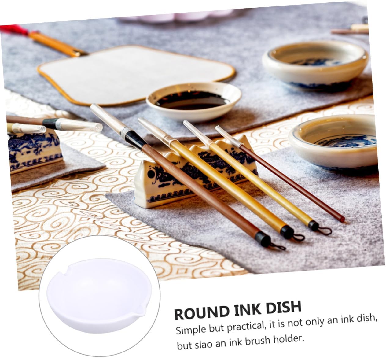 2 Sets 2pcs for Dip Pen White Porcelain Ink Dish Durable Plastic Calligraphy Bowl