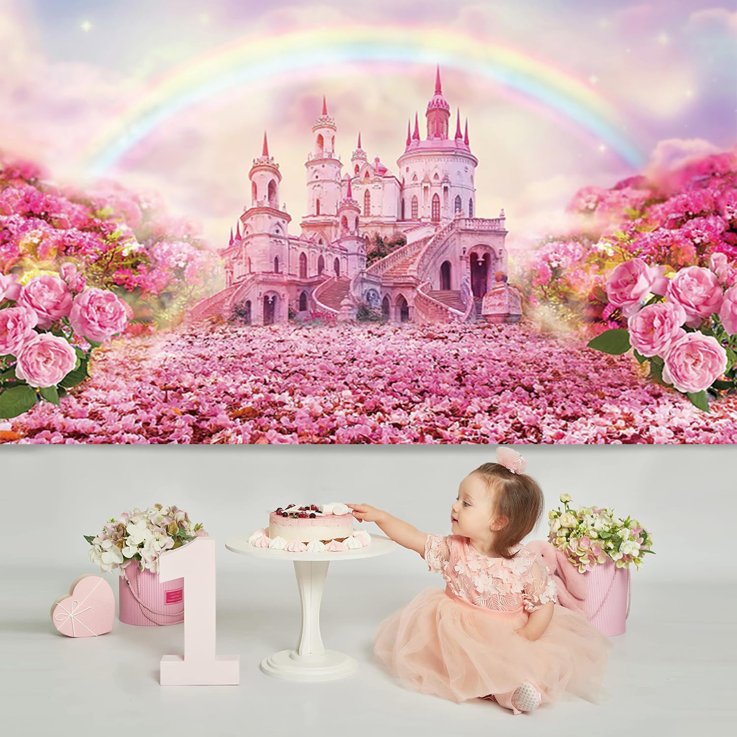 MIRRORANG 3,5x2,5m Arcobaleno Sfondo cartone animato Nuvole Floreale Cielo Fotografia Sfondo Baby doccia Bambini Ragazze Compleanno Festa Decorazione Foto Studio oggetti di scena Rifornimenti, Vinile