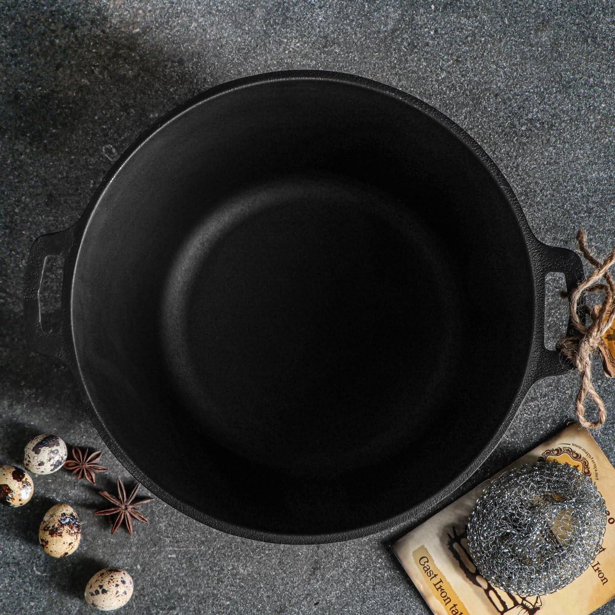 Dutch Oven in Ghisa 6 Litri – Pentola per BBQ, Camping e Fuoco – Pentola in Ghisa con Coperchio – Senza PFAS – Nera