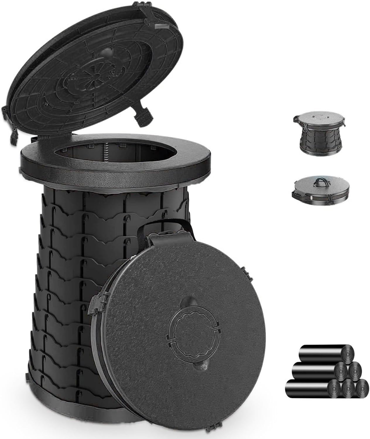 XXL 19.7″H Adjustable Foldable Portable Camping Toilet, Luggable Loo with Lid, Strap,Toilet Bag for Camping, Hiking, Travel and Car