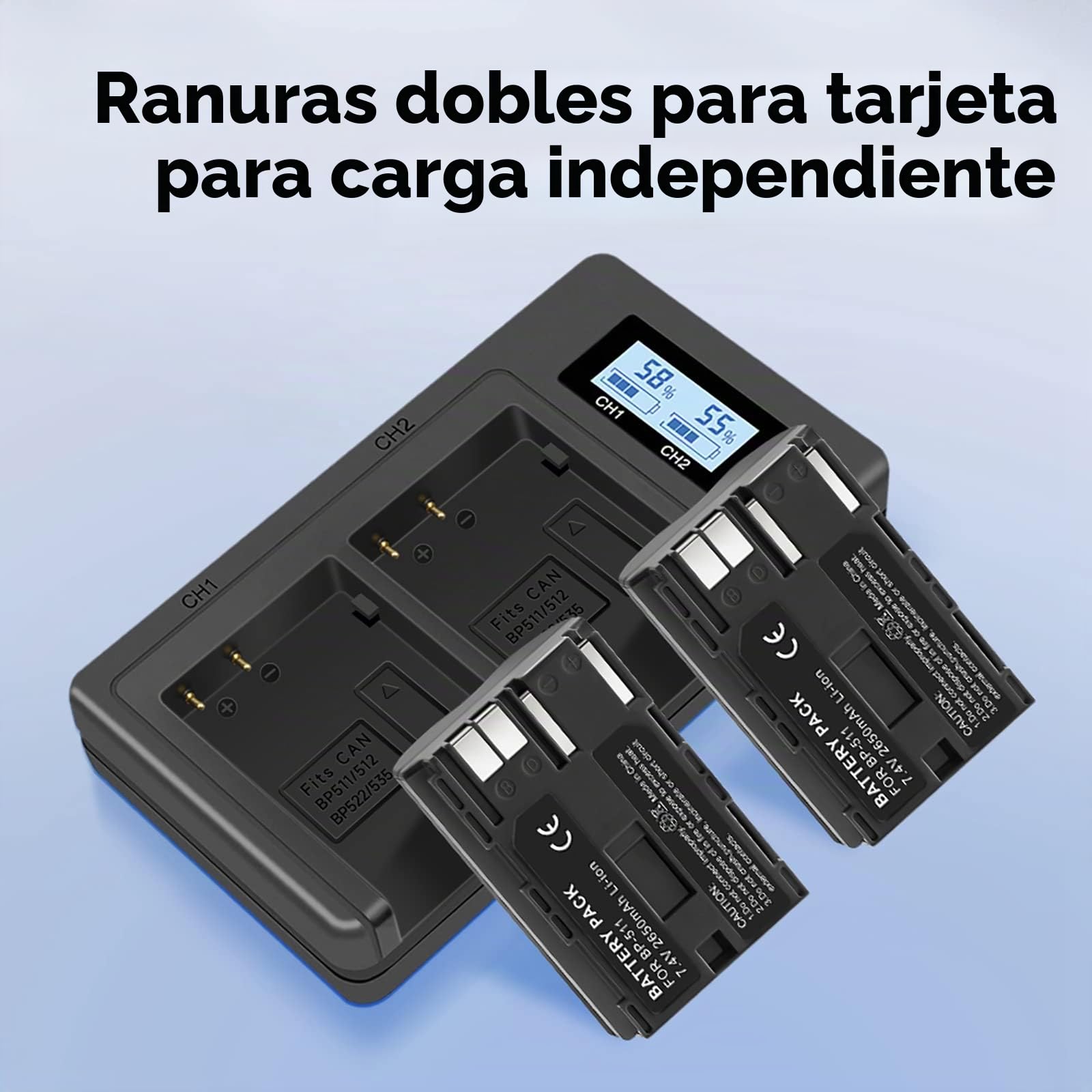 CITYORK 2 unidades 2650mAh BP-511 Batería + Cargador USB Dual LCD para Canon BP-511 BP-511A Canon EOS 5D, 50D, 40D, 20D, 30D, 10D, Digital Rebel, D60, 300D, D30
