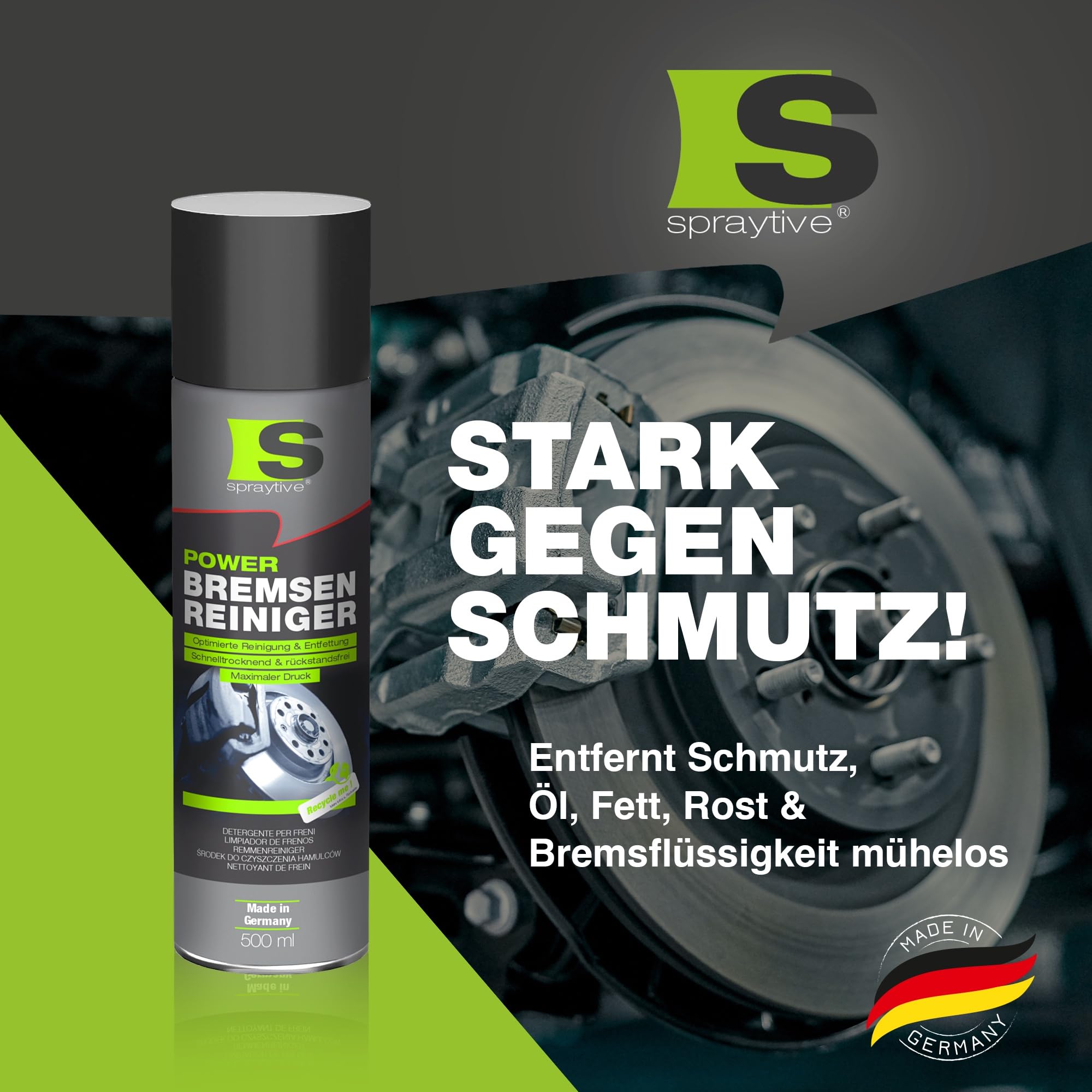 6 x 500ml Power Bremsenreiniger Spray - Detergente industriale e detergente a freddo altamente efficace: Rimuove sporco, olio, grasso, ruggine e liquido dei freni – Made in Germany